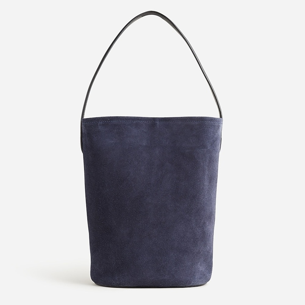 J Crew Berkeley bucket bag in black leather and navy suede